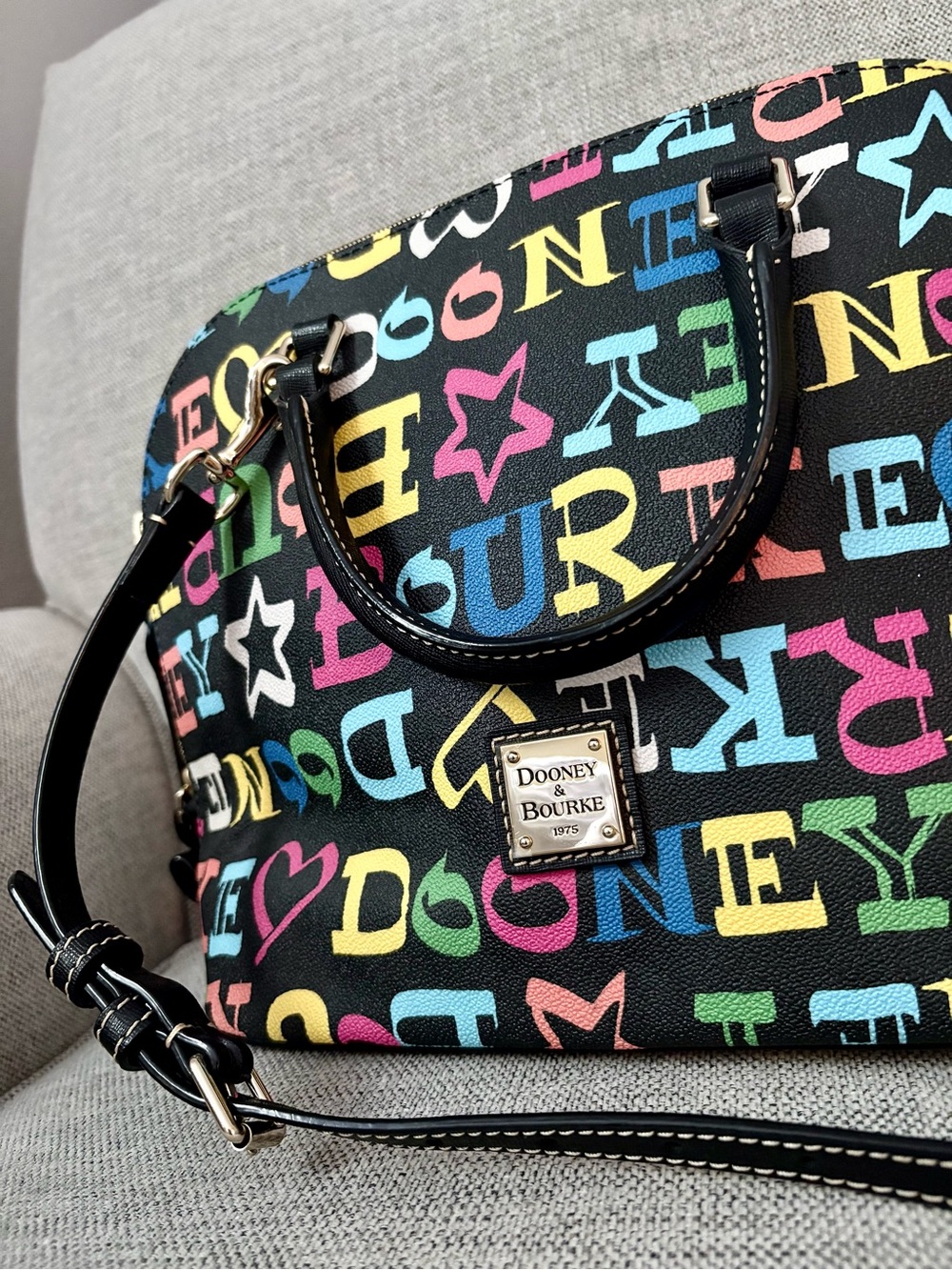 Dooney & Bourke Black Multicolor Zip Zip Satchel Handbag - Picture 2 of 6